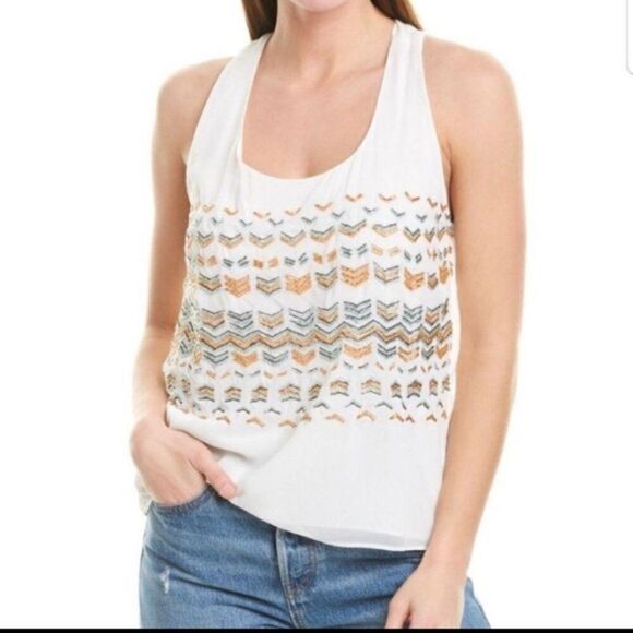 Greylin Beaded Knotted Scoop Neck Racerback Summer Ocean Beach Vibes BlouseTop - Picture 1 of 10